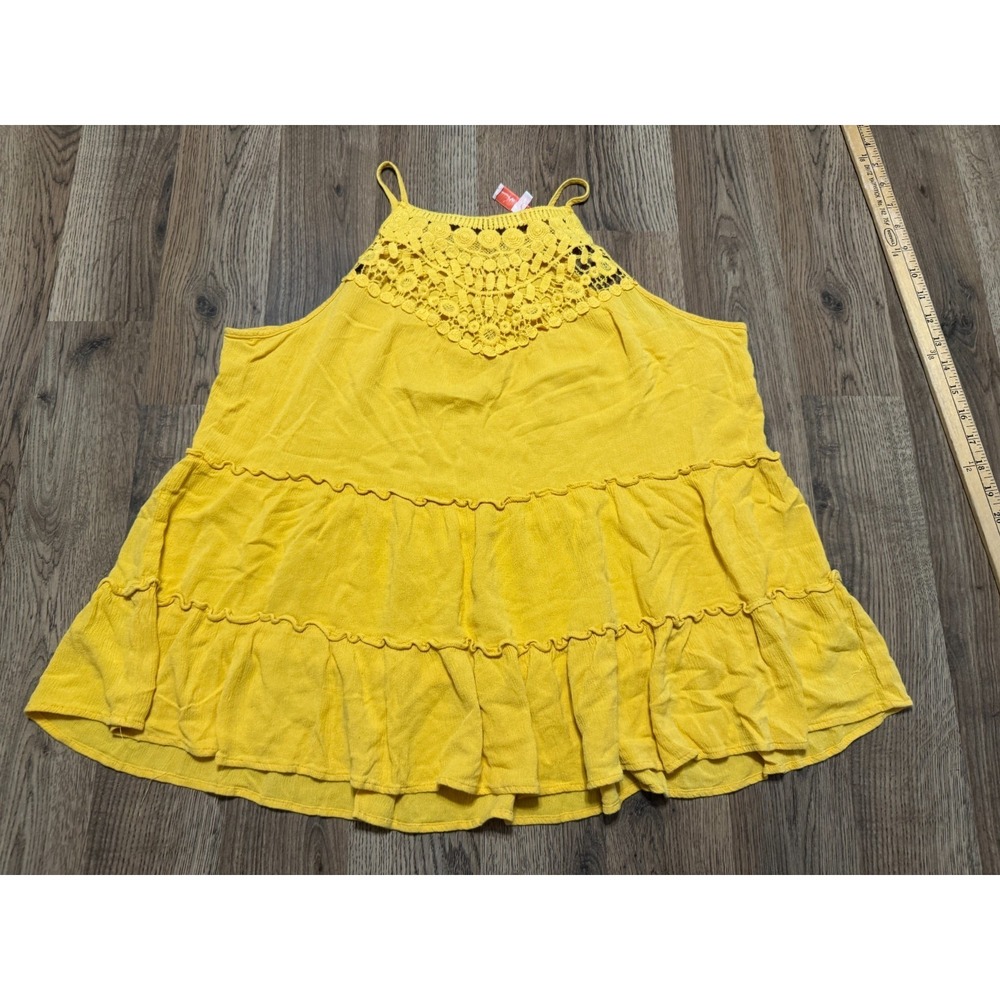 Hailey & Co. Tank Top, Women's Size Large, Yellow, Crochet, Ruffles
